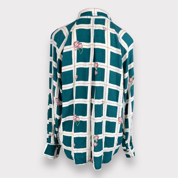 Free People Women's Window To My Heart Button Down Green Blouse Top Shirt Size M - Picture 8 of 16